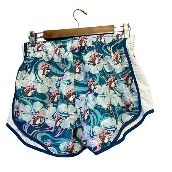 Novelty Cartoon Character Floral Teal White Shorts‎ Casual Summer Active - Picture 4 of 4
